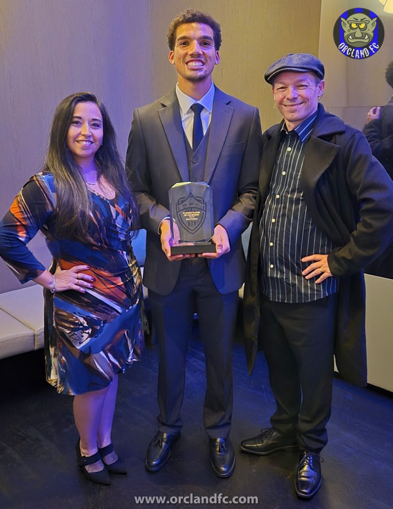 Alex Paulsen with his award at the Auckland FC Awards Night - Orcland FC