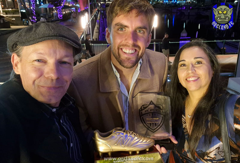Guillermo May with his two awards at the Auckland FC Awards Night - Orcland FC