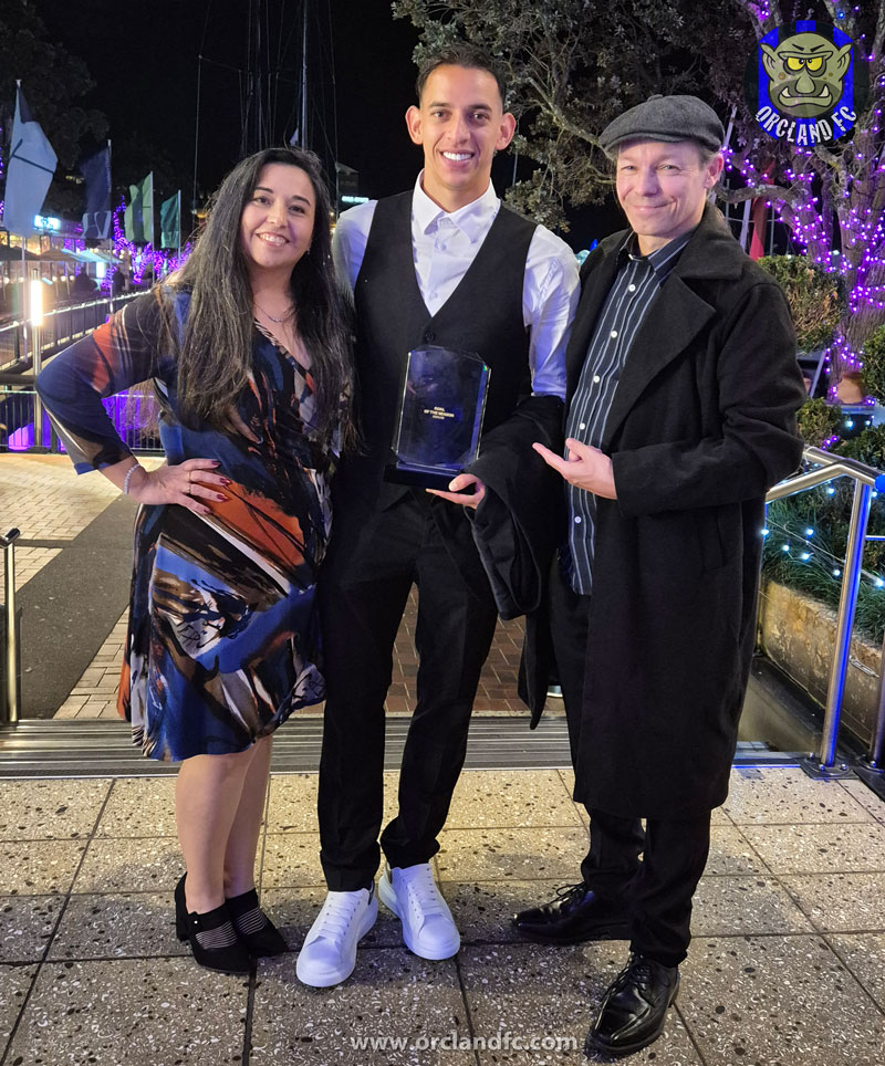 Neyder Moreno with his award at the Auckland FC Awards Night - Orcland FC