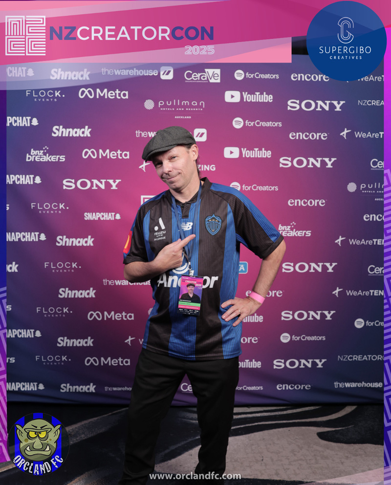Orcland FC was at NZCreatorCon 2025 - Of course I had to have an official photo wearing the Auckland FC shirt
