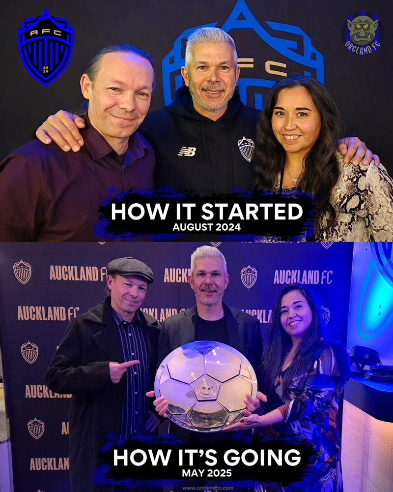 Steve Corica Auckland FC - How it started, How it's going - Steve, Rob and Ange with A-League Premiers' Plate