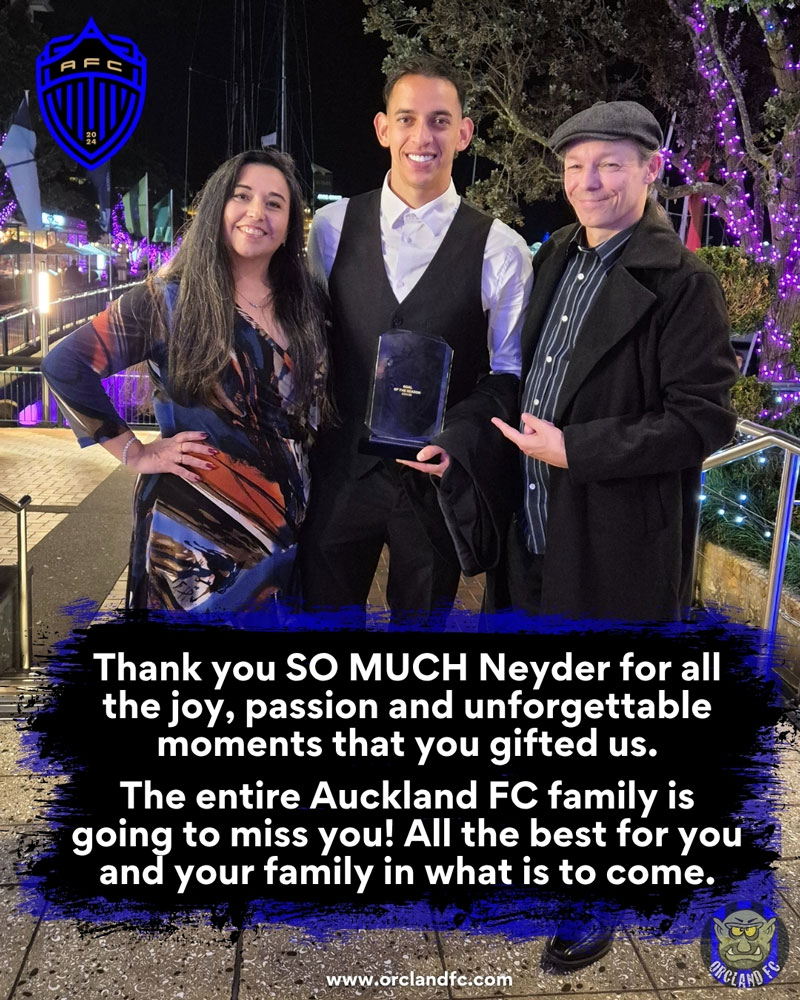 Thank you Neyder Moreno for being a part of the Auckland FC family in our first season and all the best for the future. Rob & Ange from Orcland FC