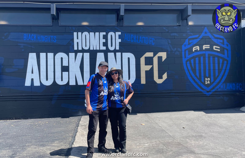 Rob and Ange Home of Auckland FC sign outside the stadium - Orcland FC