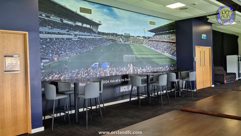 Auckland FC's AFC Lounge at Go Media Stadium - Photo of the first game on the wall