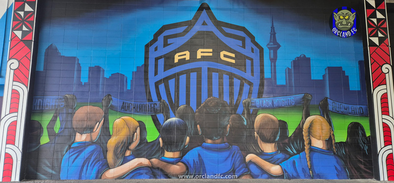 Auckland FC's Mural under the East Stand at Go Media Stadium, Auckland, New Zealand