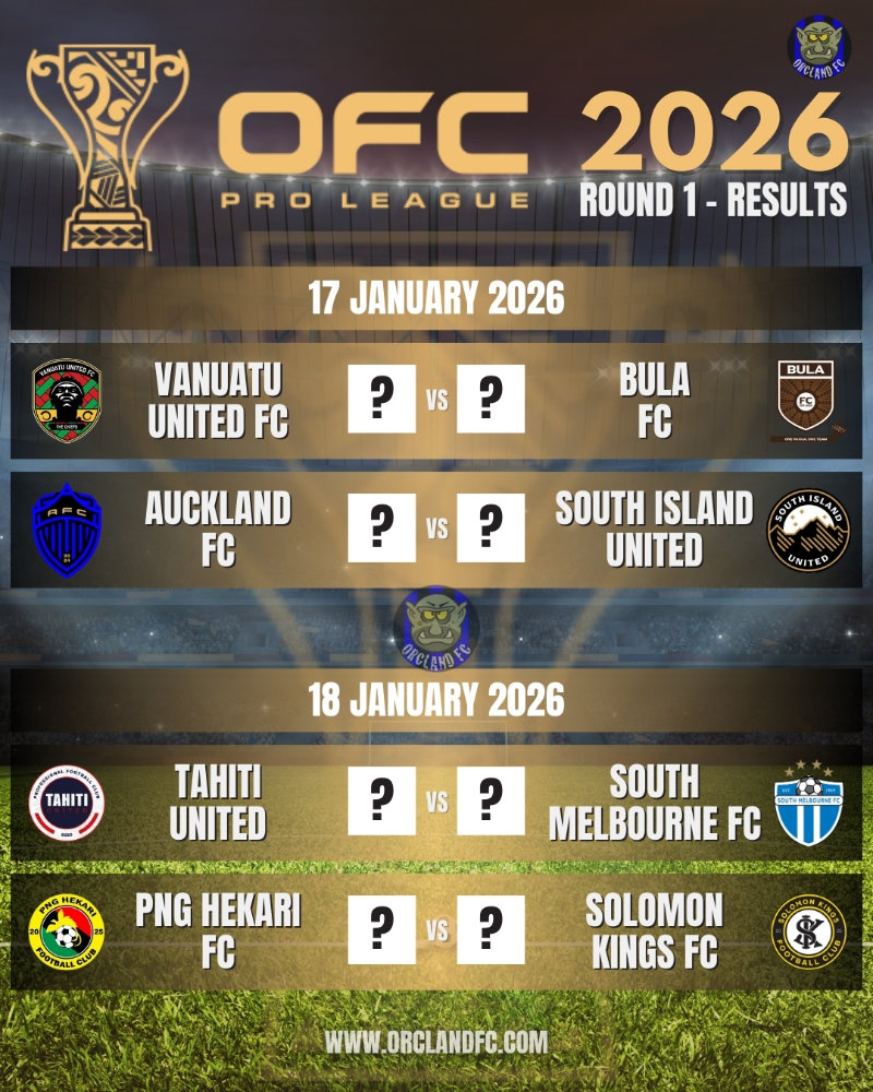 OFC Pro League 2026 Round 1 Fixtures - Vanuatu United FC vs. Bula FC, Auckland FC vs. South Island United, Tahiti United vs. South Melbourne FC, PNG Hekari FC vs. Solomon Kings FC | Orcland FC covering the OFC Pro League