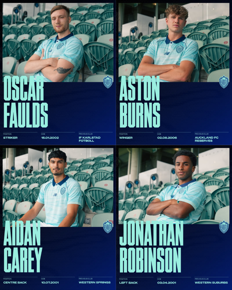 New Auckland FC players confirmed for the OFC Pro League 2026 - Oscar Faulds, Aston Burns, Aidan Carey, Jonathan Robinson