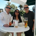 Steve Corica with Rob and Ange from Orcland FC at the Auckland FC Summer Party at Club Silver - Parnell Lawn Tennis Club