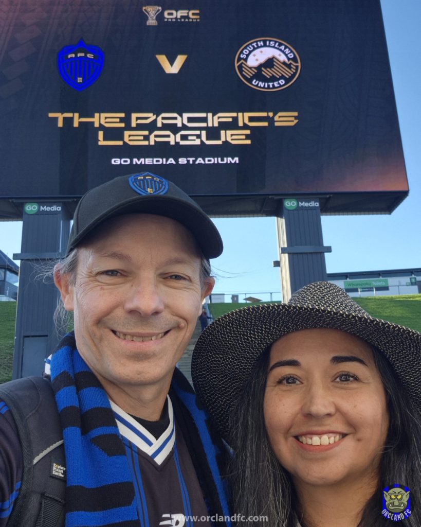 Rob and Ange from Orcland FC at the OFC Pro League Semi-Finals 2026 between Auckland FC vs South Island United and South Melbourne FC vs Vanuatu United FC