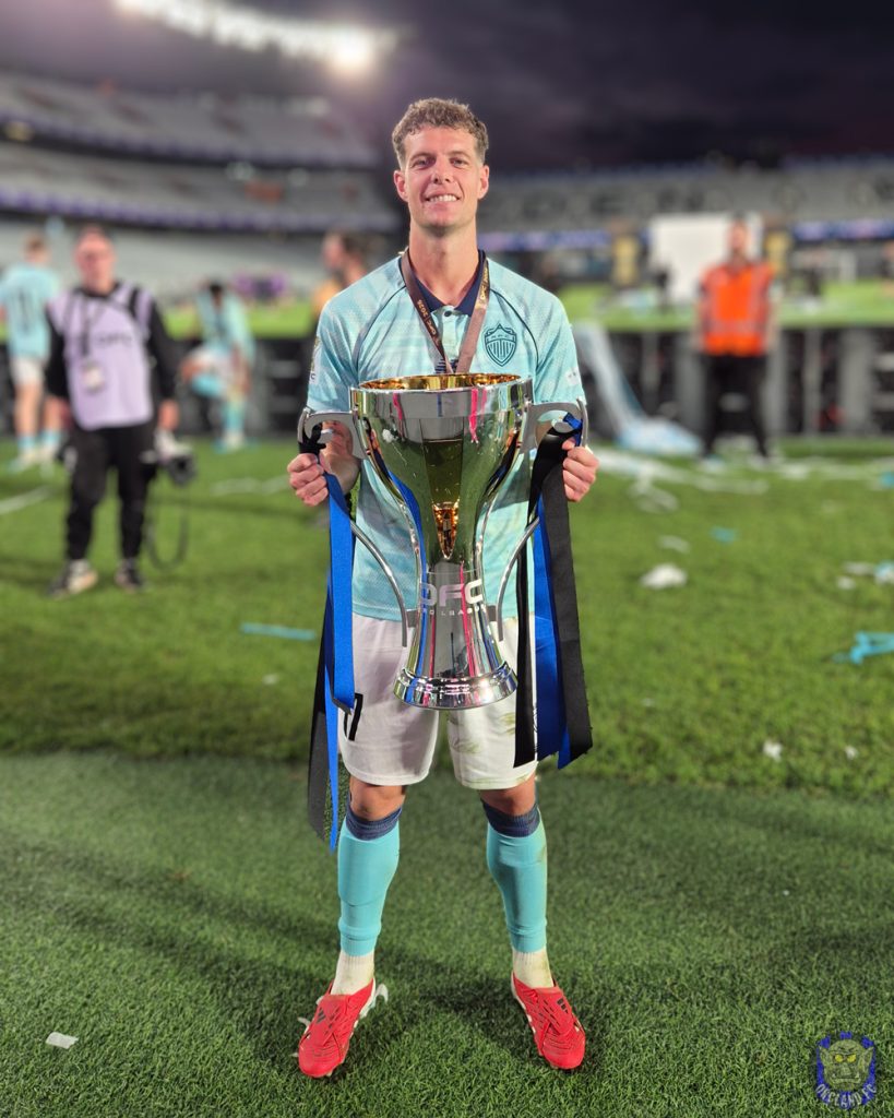 Reid Drake with the OFC Pro League Trophy - Auckland FC OFC Pro League Champion 2026