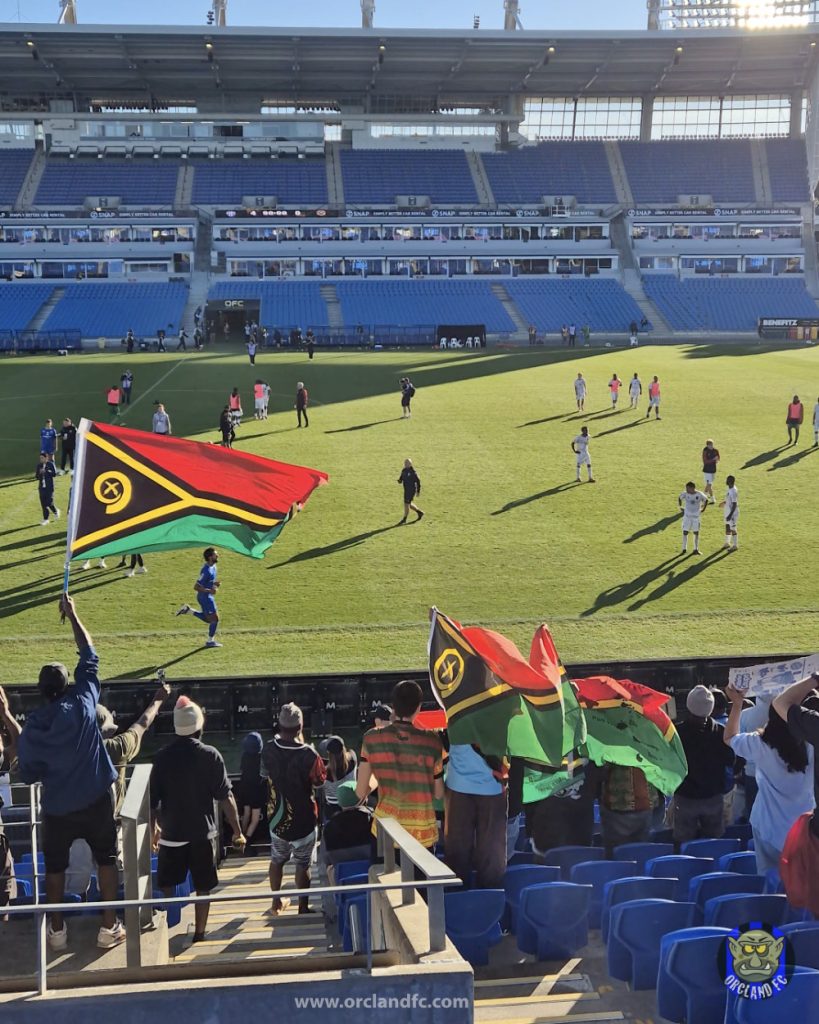 Vanuatu Flags flying at the South Melbourne FC vs Vanuatu United FC OFC Pro League Semi-Final 2026 - Orcland FC