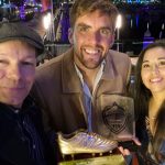 Guillermo May with Rob and Ange from Orcland FC at the Auckland FC Awards Night 2025.