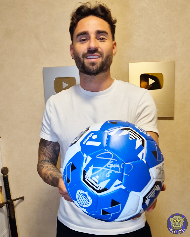 Felipe Gallegos, A-League Champion, with a signed Auckland FC Football - Orcland FC Giveaway