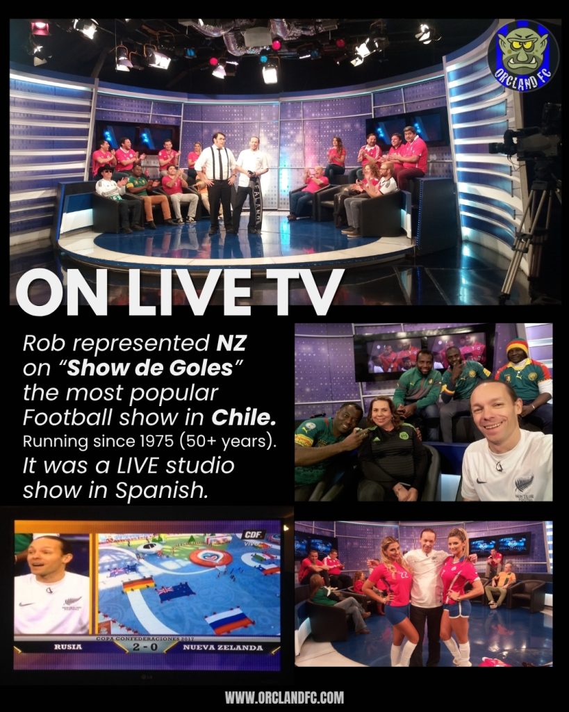 Rob from Orcland FC represented New Zealand on SHOW DE GOLES, the most popular Football show in Chile (running since 1975 - over 50 years). Show de Goles was a live studio show in Spanish.